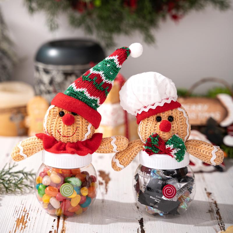Christmas Candy Gift Box Transparent Storage Jar For Cookies Snacks Gingerbread Man Food Container Kids New Year Decoration