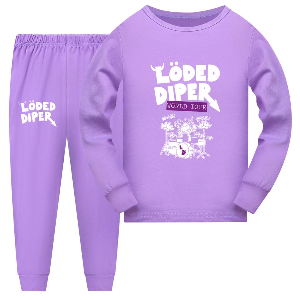 5527 Kids Boys Girls Loded Diper Print Long Sleeves T-shirt Pants Pajamas Sleepwear Sleeping Sets 110cm фиолетовый