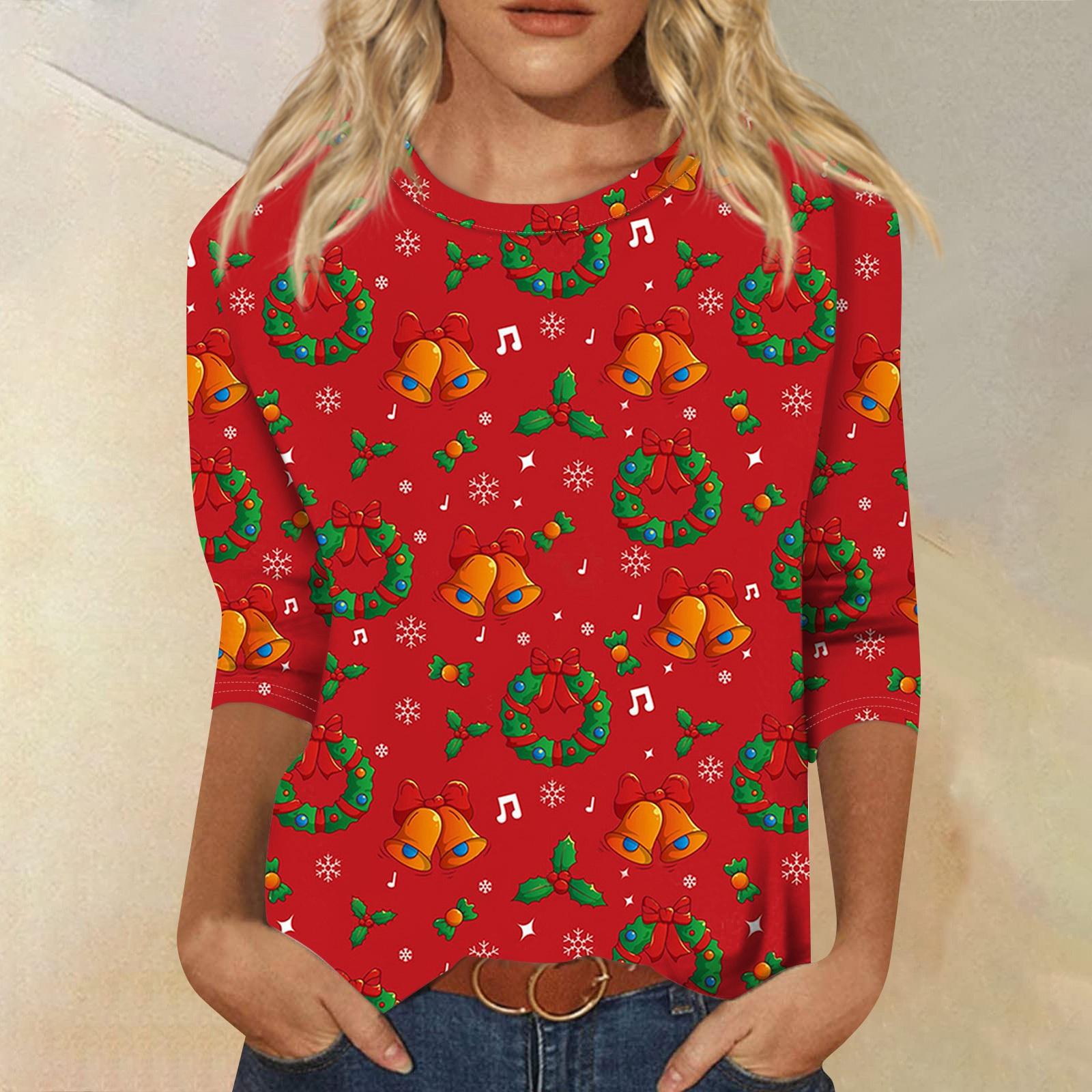 

Женская модная повседневная свободная футболка с круглым вырезом и рукавами 3/4 с принтом, женский топ XL винный