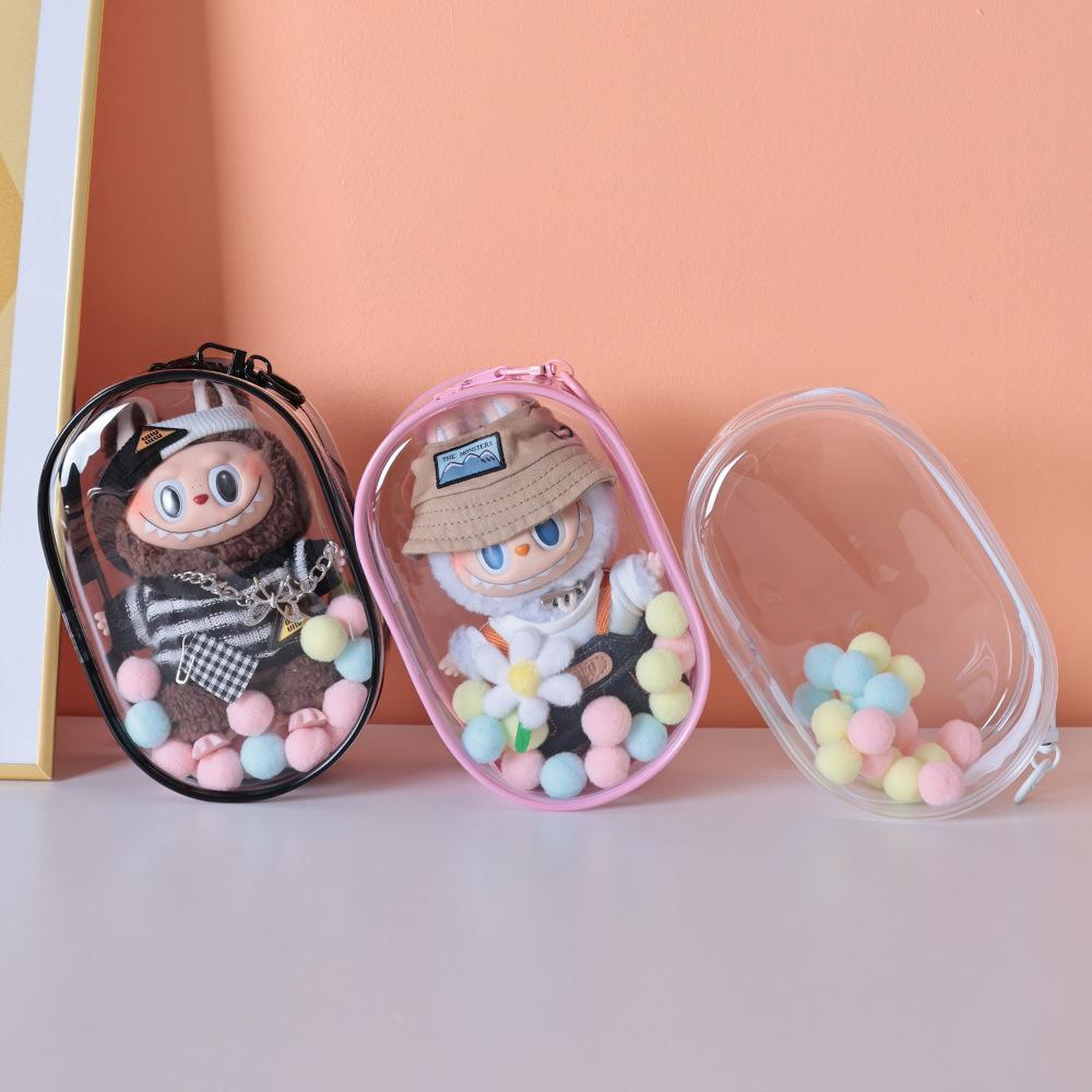 Labubu High-Transparent PVC Anime Doll Dustproof Hanging Bag Transparent PVC Walking Bag for Blind Box Display & Storage