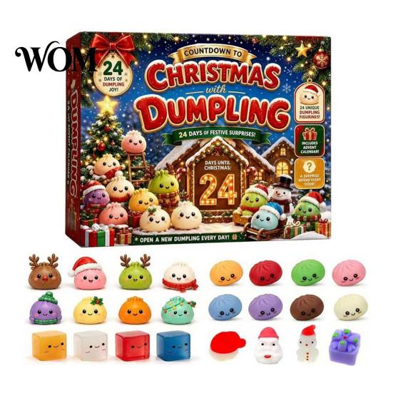 Reusable Christmas Decoration for Home Advent Calendar with 24Pcs Squeeze Dumplings, Soft Sensory Fidget Party Favors Stocking Stuffers Toys