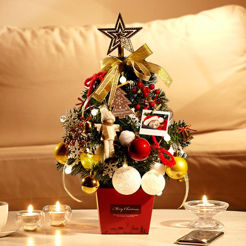 50cm Tabletop Christmas Tree with Lights - Gold & Red Ornament Set