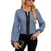 Frühlings Damen Neues Farbblock V-Ausschnitt Bluse mit Puffärmeln