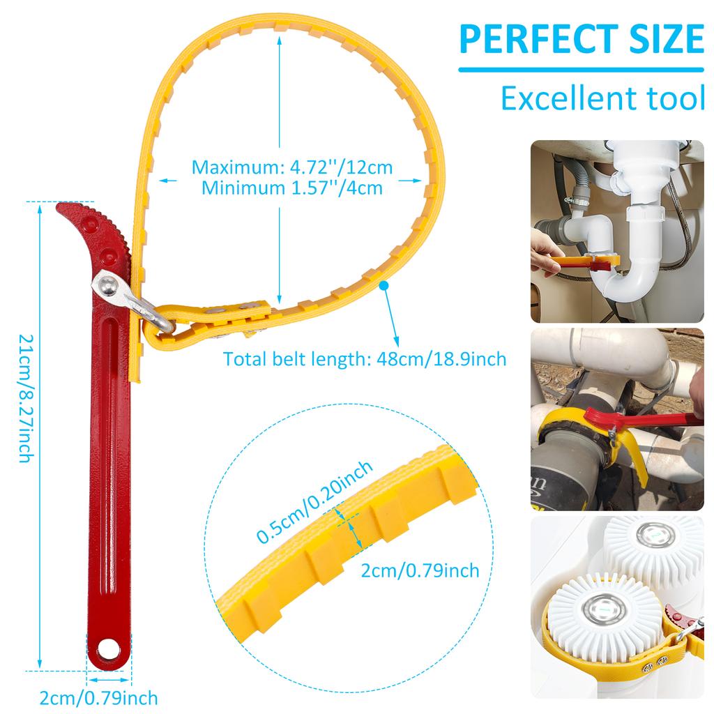 2Pcs Belt Strap Wrench 5.7inch Capacity Belt Type Oil Filter Wrench Universal Portable Strap Wrench for Car PVC Joints