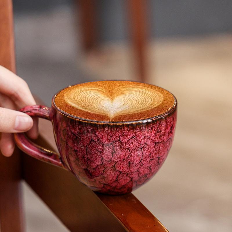 Kiln Change Retro Ceramic Coffee Cup American Latte Latte Flower Cup Breakfast Milk Cup Creative Mug