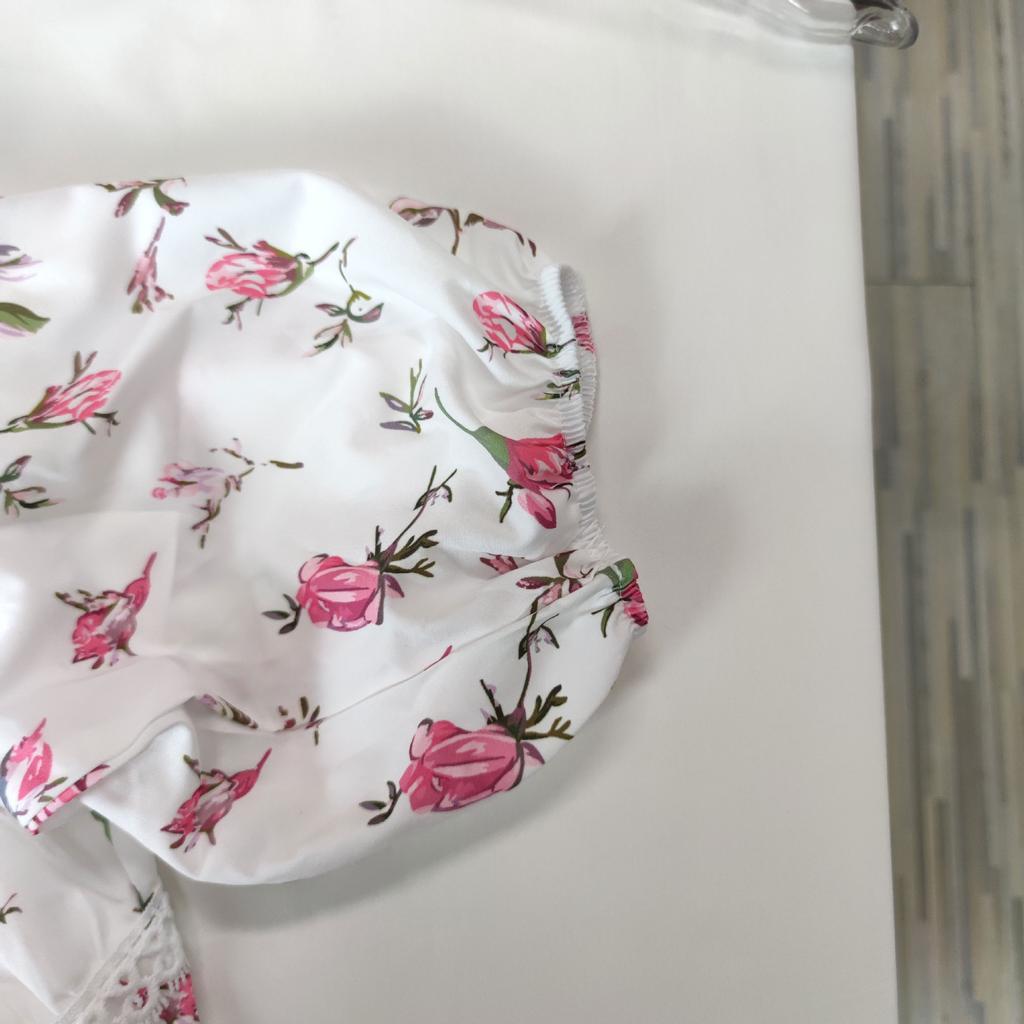 Frühling Neu Damen Süß Bedruckt V-Ausschnitt Spitze Floral Rock Langarm Faltenkleid Für Mädchen