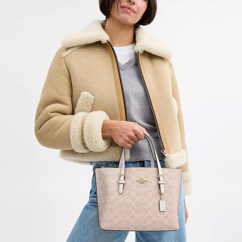 Coach Mollie Brand Logo Detachable Shoulder Strap Coated Canvas Tote Bag Shopping Bag Shoulder Crossbody Handbag 25 Women Tote Sand Chalk CV965-IMXDM