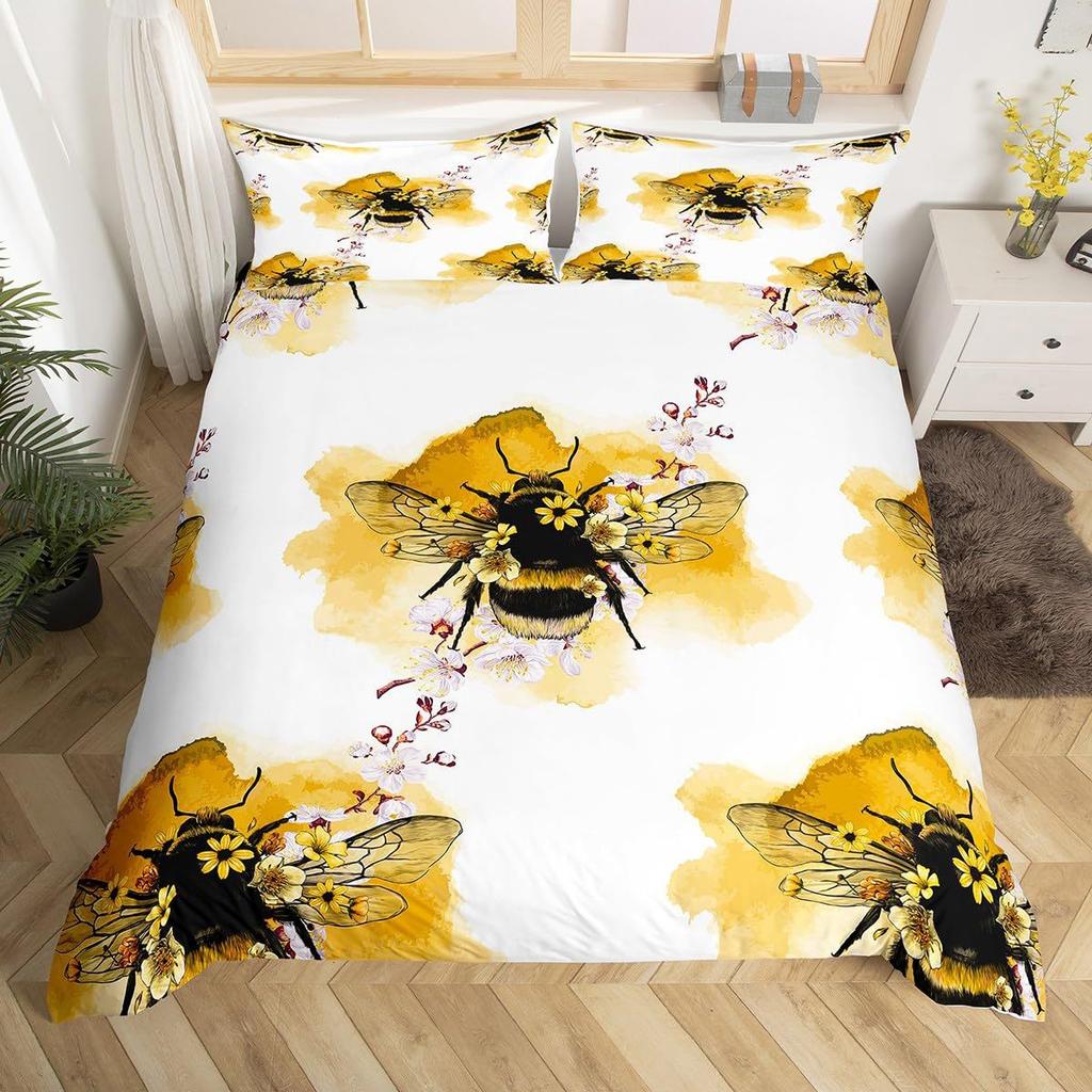 Bee Pattern Quilt Cover Three-Piece Bedding Set Bedroom Dormitory Bedding Decoration