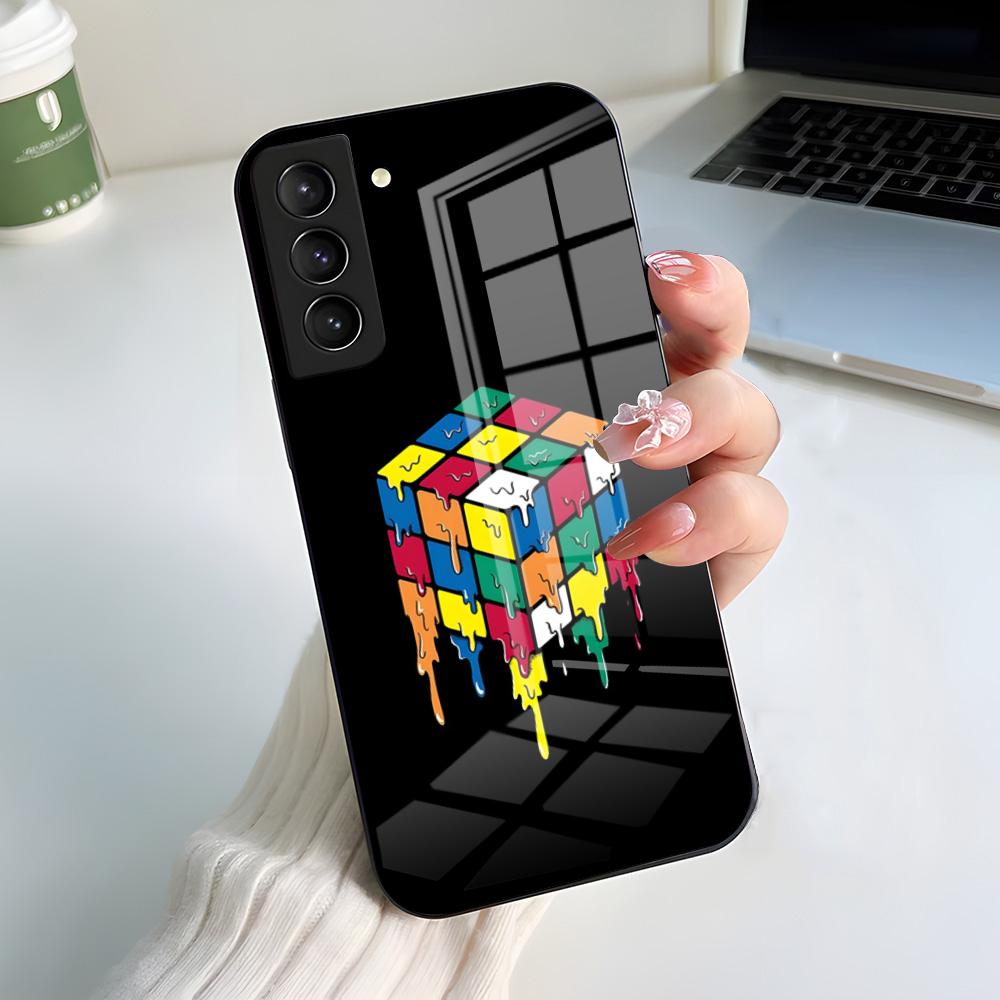 Cool Funny Rubiks Cube Phone Case For Samsung S26 S25 S24 FE S23 S22 S21 Plus S20 Ultra Note20Ultra Black Glass Cover