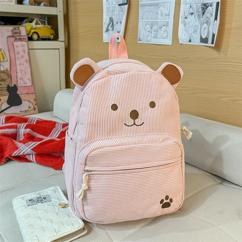 Cute Corduroy Backpack for Women & Girls – Adorable Bear Design Mini Backpack with Paws & Face, Perfect for School, Travel, and Daily Use