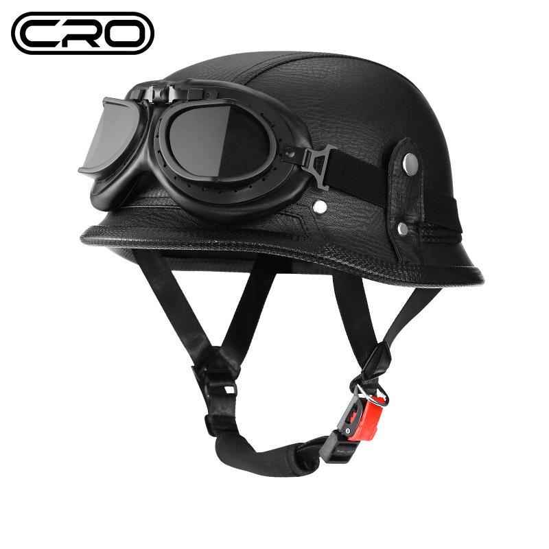 Cruise Vintage Goggles PU Leather Private Helmet Leather Helmet Half Helmet Motorcycle Helmet Locomotive Helmet