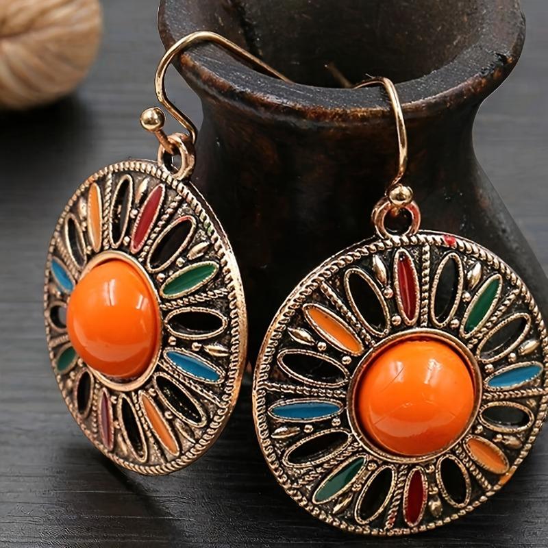Vintage Bohemian Style Geometric Round Women's Dangle Earrings Vacation Female Ear Drops