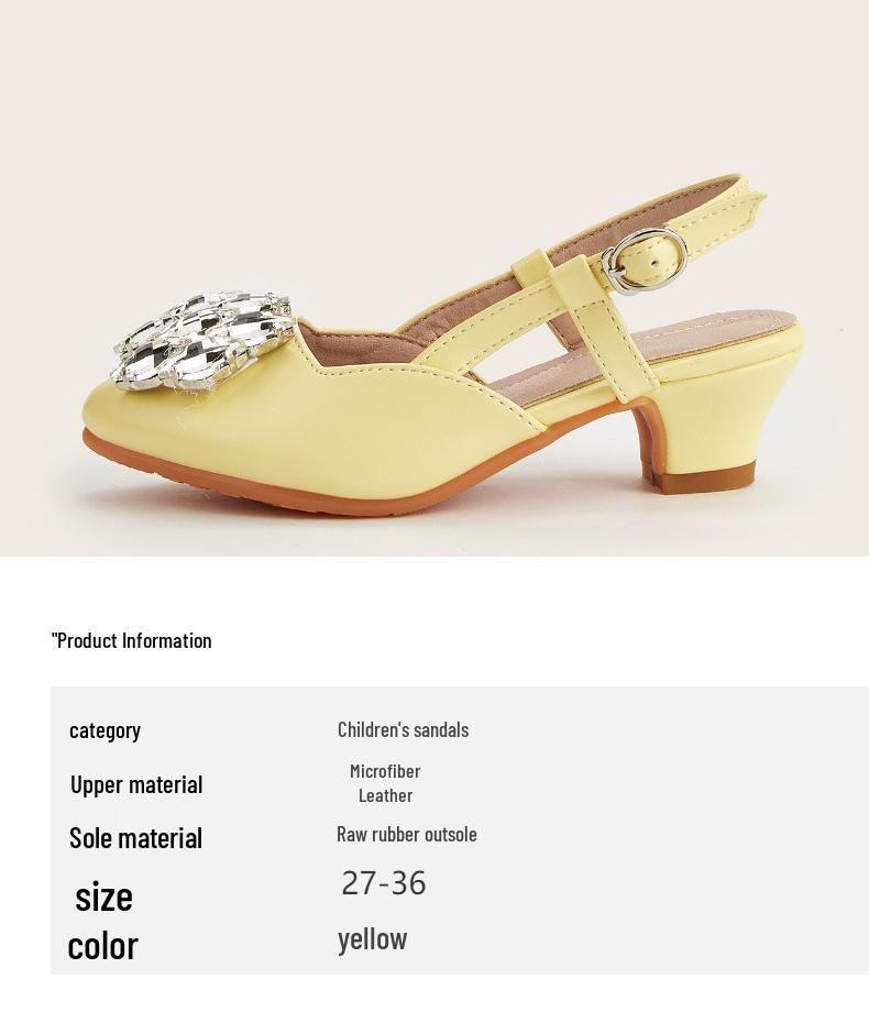 2025 Summer Rhinestone Buckle Girls' High Heels: Pointed Toe, Open Back, Fashionable Sandals