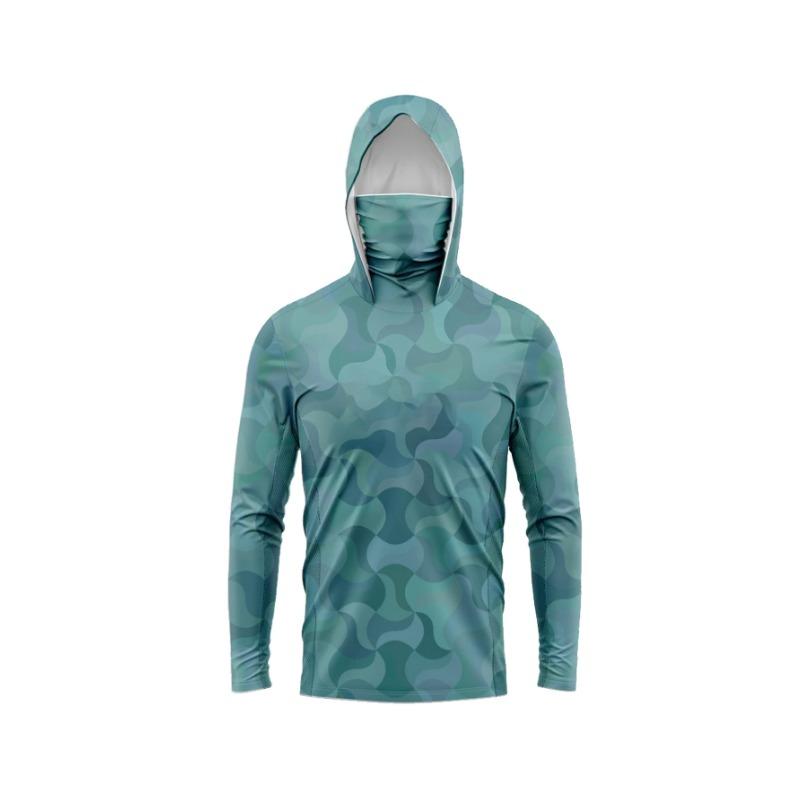 Men Long Sleeve Fishing Hoodie Mask Anti-UV Sun Protection Clothes Fish Shirt Hunting Fish Jersey UPF 50+