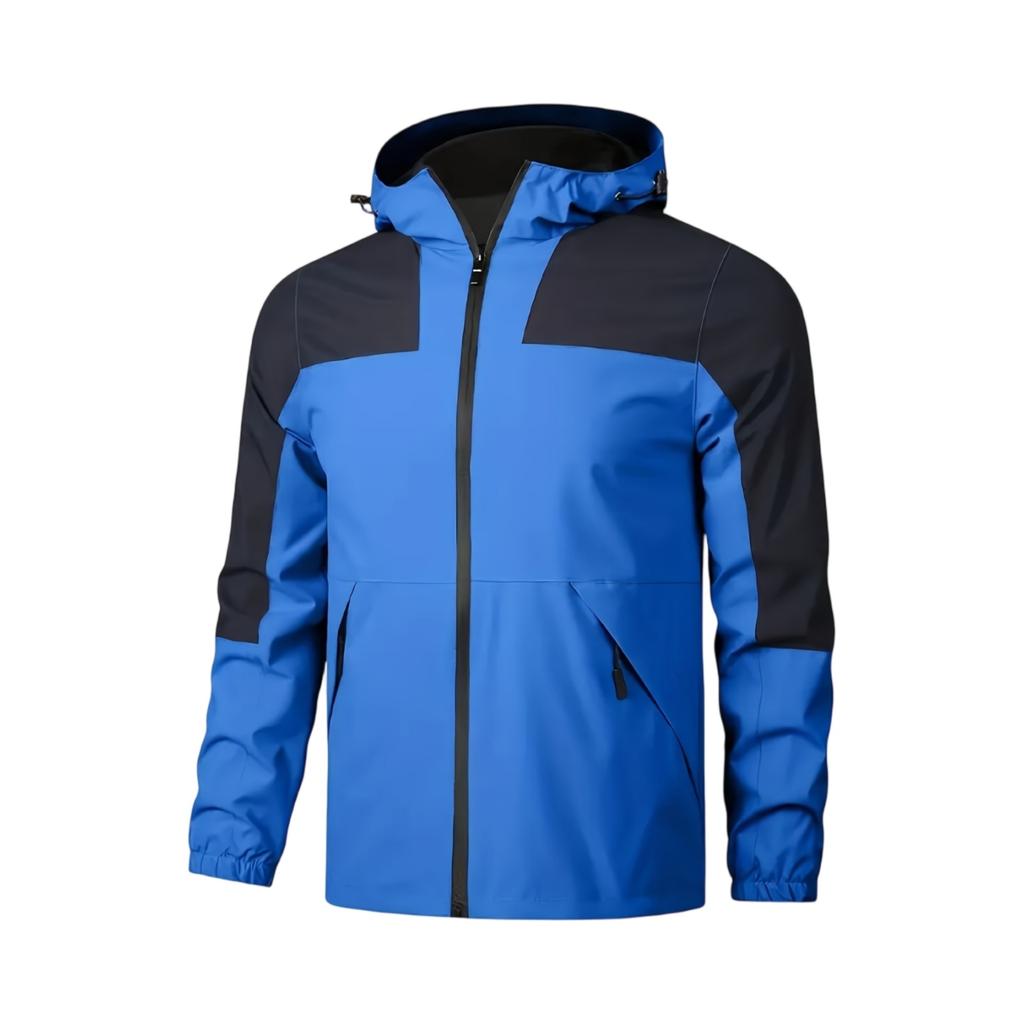 Pánská nepromokavá větruodolná outdoorová bunda | Colorblockový kabát na zip se zipovými kapsami pro turistiku a kempování