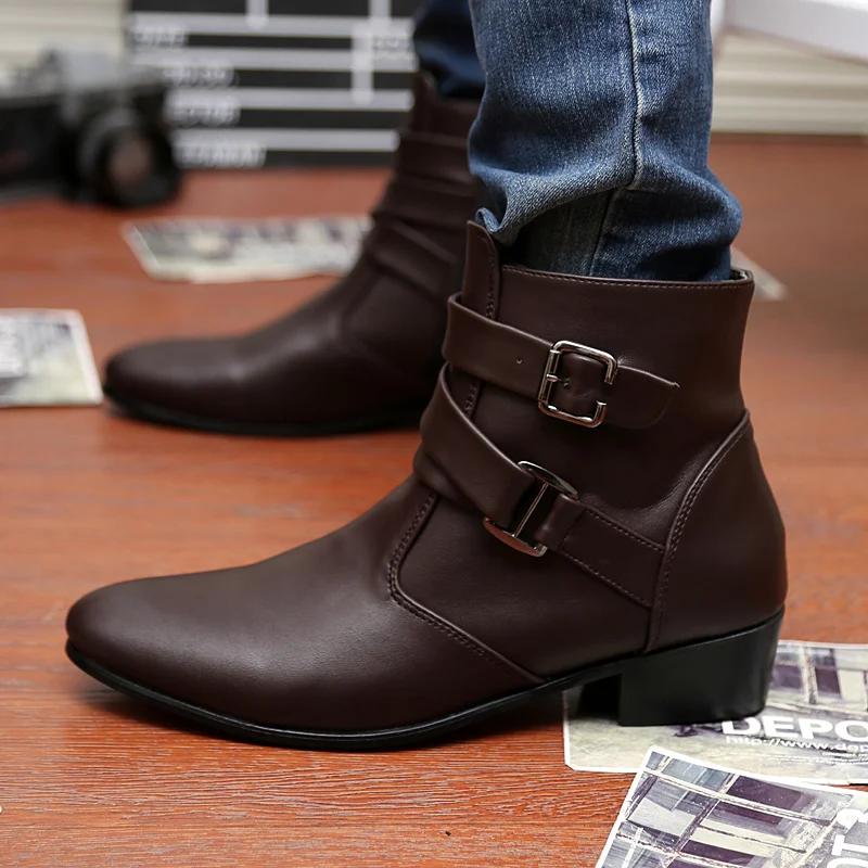 Fashion Spring Simple Style Man White Elegant Shoes Big Size 47 High-top Dress Shoes Men Point Toe Leather High Heel Shoes for Men Boots