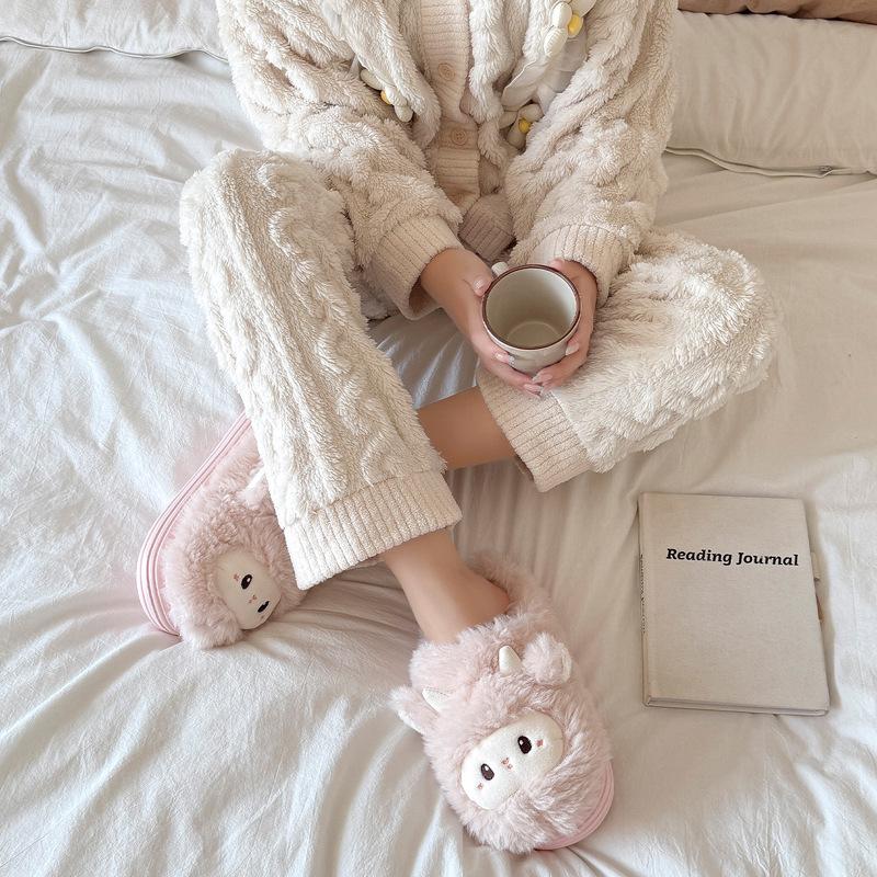 Cotton slippers autumn and winter indoor home new couple cute warm fluffy slippers outer wear
