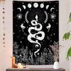 Trippy Witchy Vertical Tapestry, Black and White Moth Floral Moon Tarot Tapestry Wall Hanging for Bedroom, Dark Aesthetic Nature