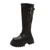 Black boots women's 2025 new spring, autumn and winter thick-soled knee-high knight boots small long boots