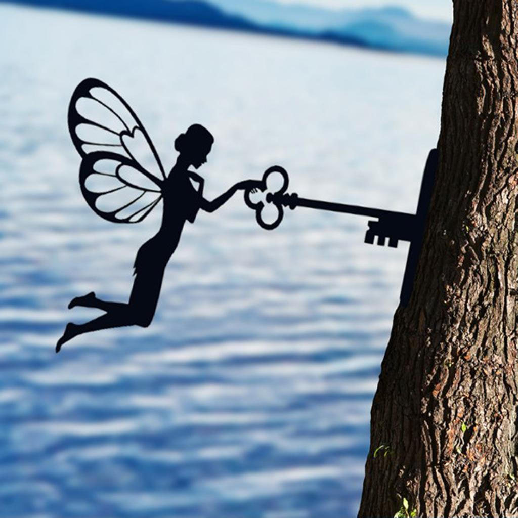 iron of garden Fairy Decoration Backyard Tree Silhouette Art Ornament for Wall Lawn