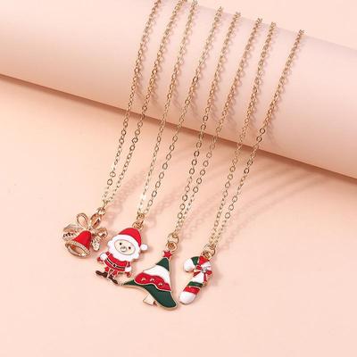 European & American Christmas Necklace Set: Bells, Tree, Cane Pendant Sweater Chain
