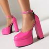 34-48 Verano Cabeza Redonda Tacón Grueso Tacones Súper Altos Boca Ligera Pie Desfile de Moda Talla Grande Zapatos Individuales Mujer