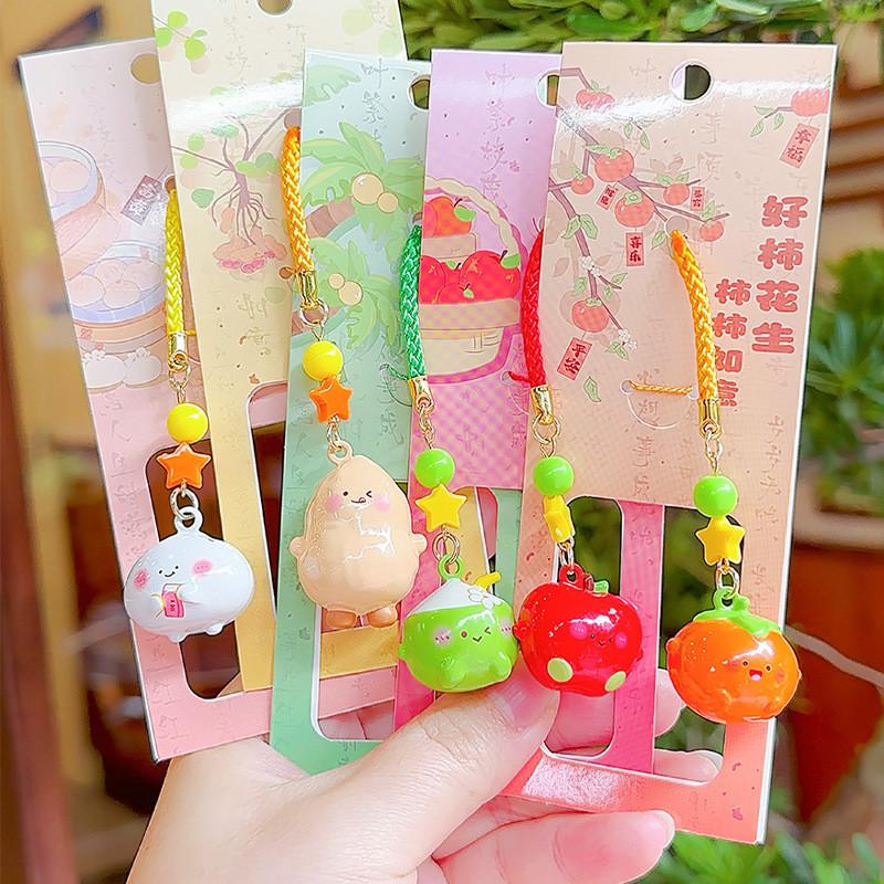 Fruit Apple Character Water Sound Bell Keyring Plush Keychain Children Bag Decor