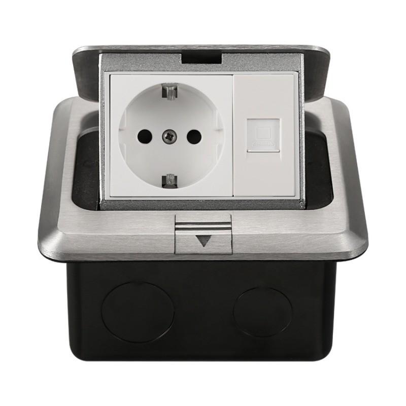 Factory Aluminum Alloy Waterproof Ground Socket Damping Pop-up Floor Socket Square Style Network Computer Ground Plug