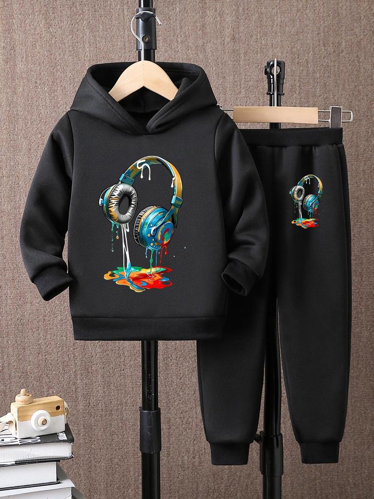 Girls' Fashion Hoodie & Headphones Two-Piece Set - Autumn/Winter Velvet Cartoon Pullover