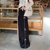 Women's Summer American Y2K Bow Side Stripe Design Lounge Pants - Straight Loose Flared Dance Trousers for Slimming Look