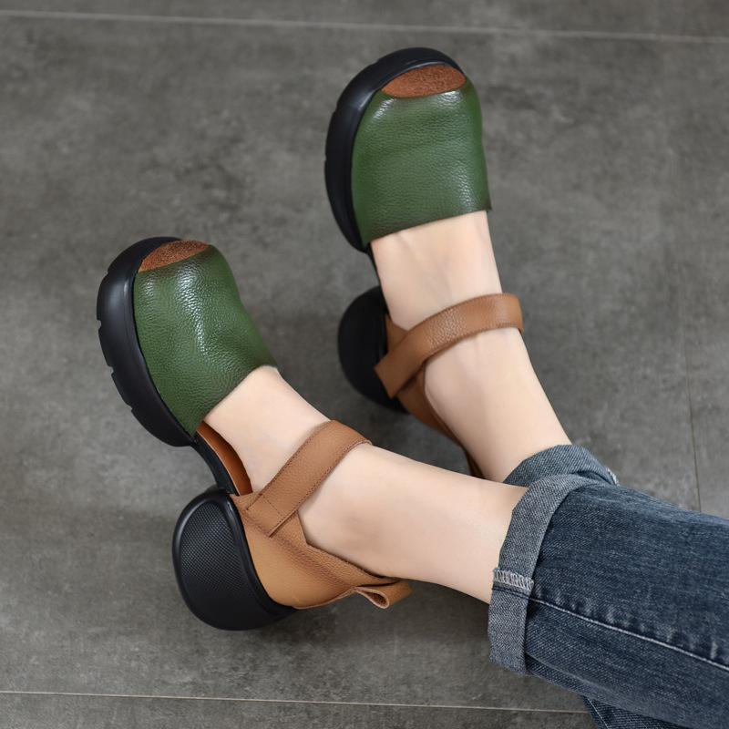Fashion GKTINOO Retro Mixed Colors Thick Soled Sandals 2025 Summer New Genuine Leather Thick Heeled Women's Roman Shoes