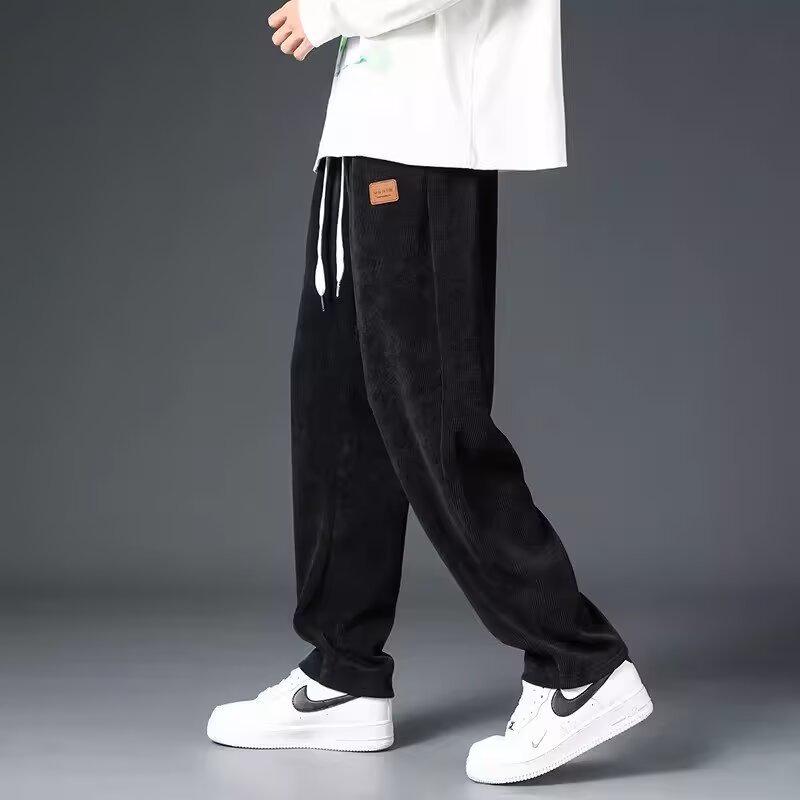 Men's Corduroy Heavyweight Straight-Leg Sweatpants: Trendy Wide-Leg Casual Pants for Spring and Autumn.