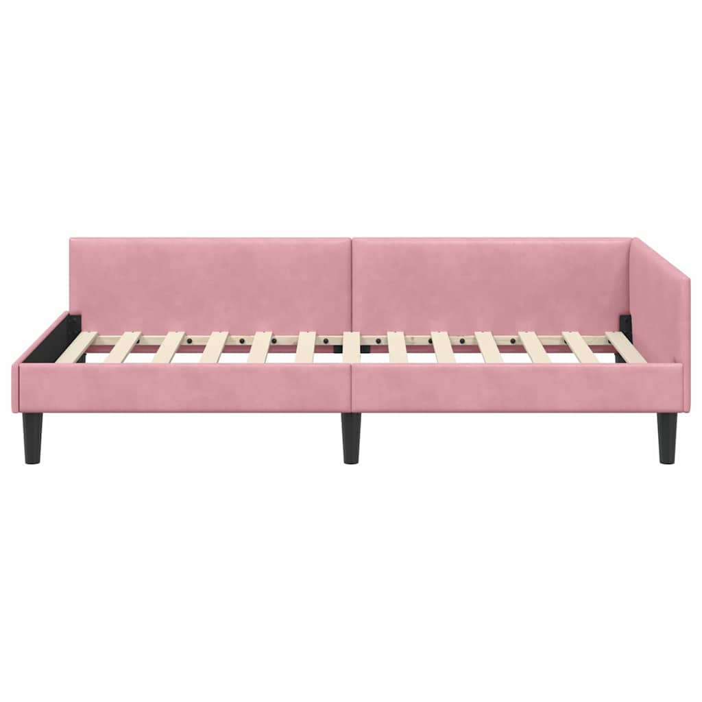 L Shaped Bed Frame with Headboard Pink 90 Cm X 190 Cm Velvet