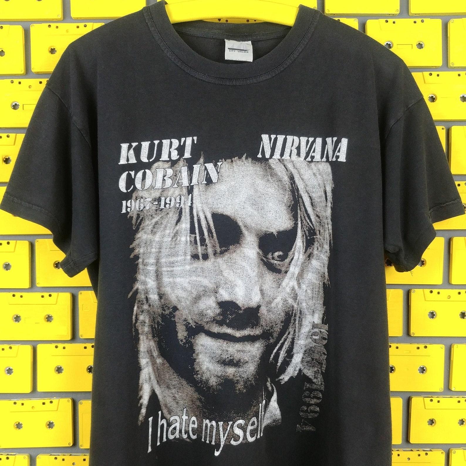 Vintage 00s Nirvana Kurt Cobain T shirt Grunge Band Bootleg Merch Tee Size M M