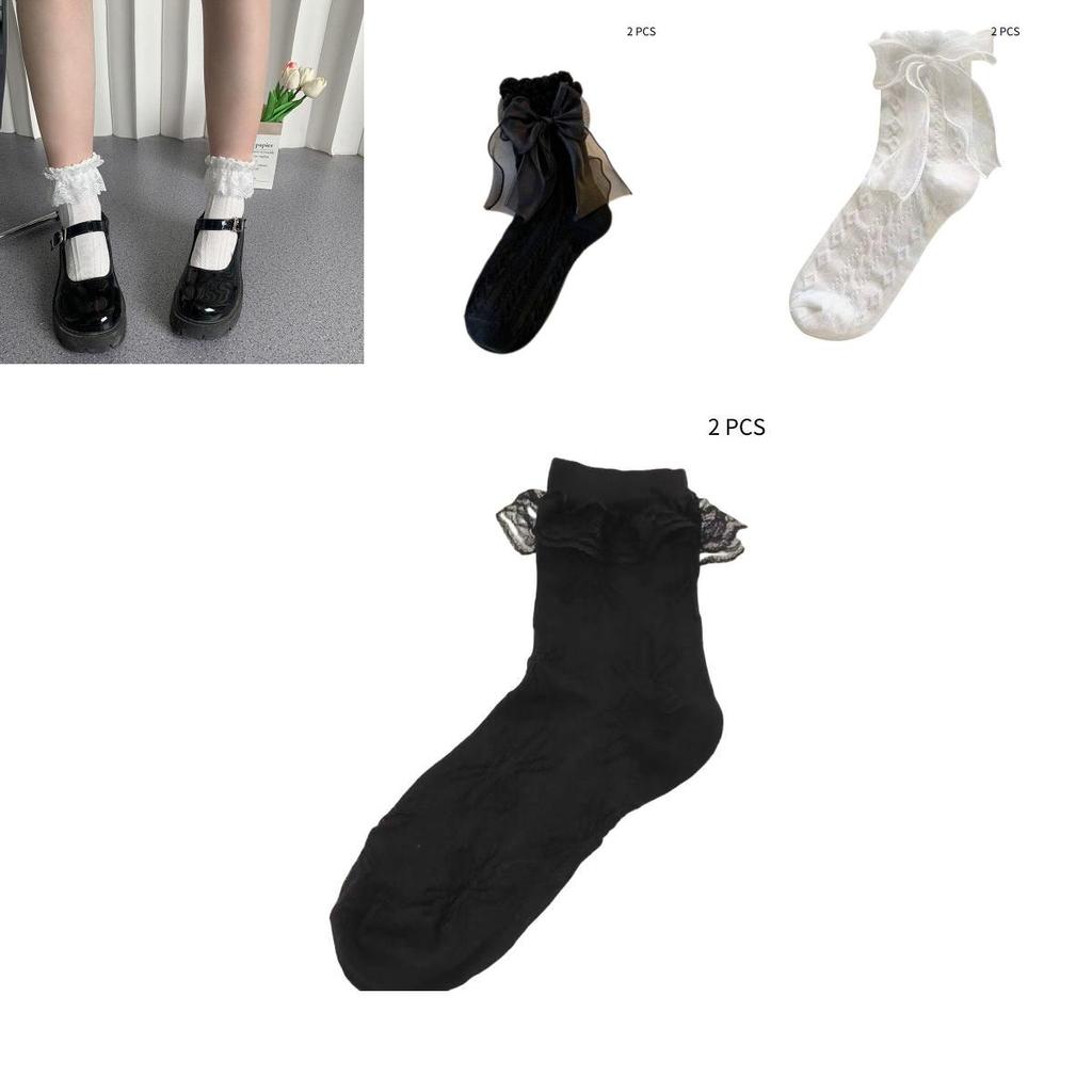 Lolita Lace Bow Cotton Princess Socks White Mid-calf Sweet And Elegant