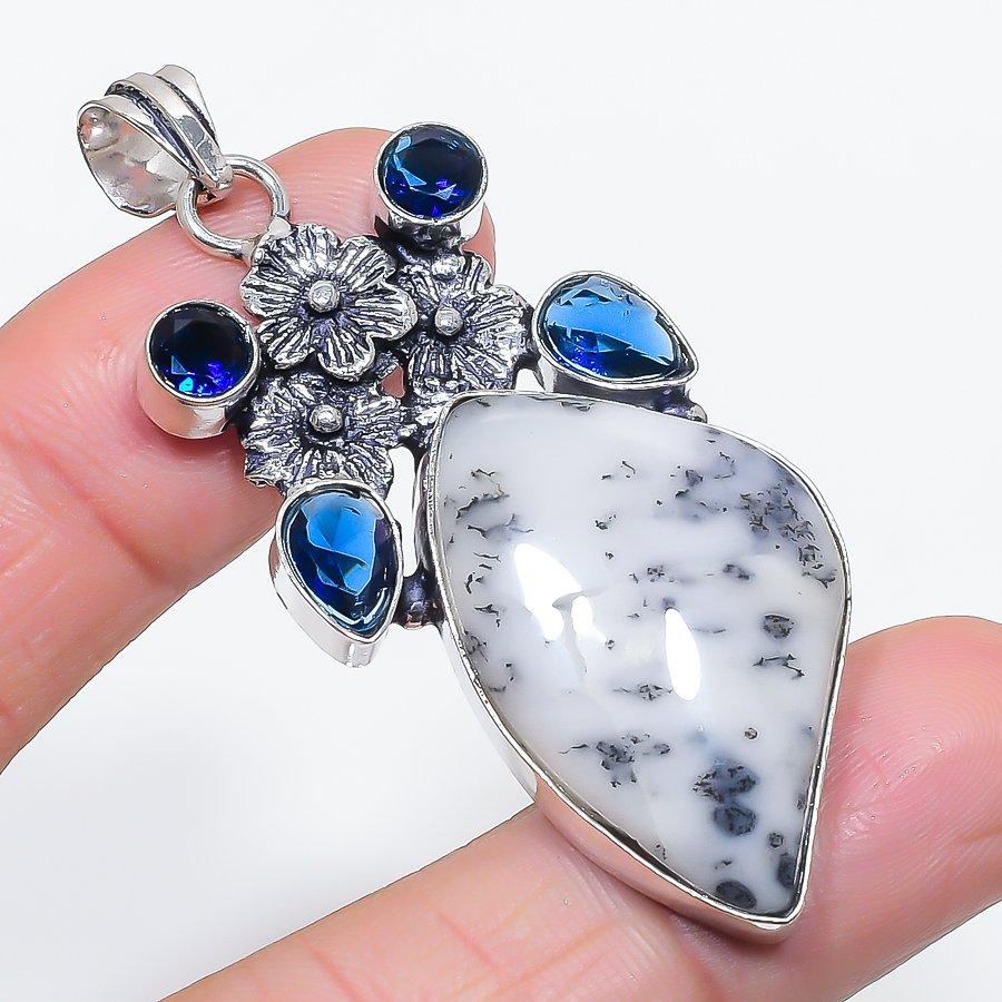 

Натуральный дендритовый опал, топаз, ювелирная подвеска из серебра 925 пробы 2,48 G7S88