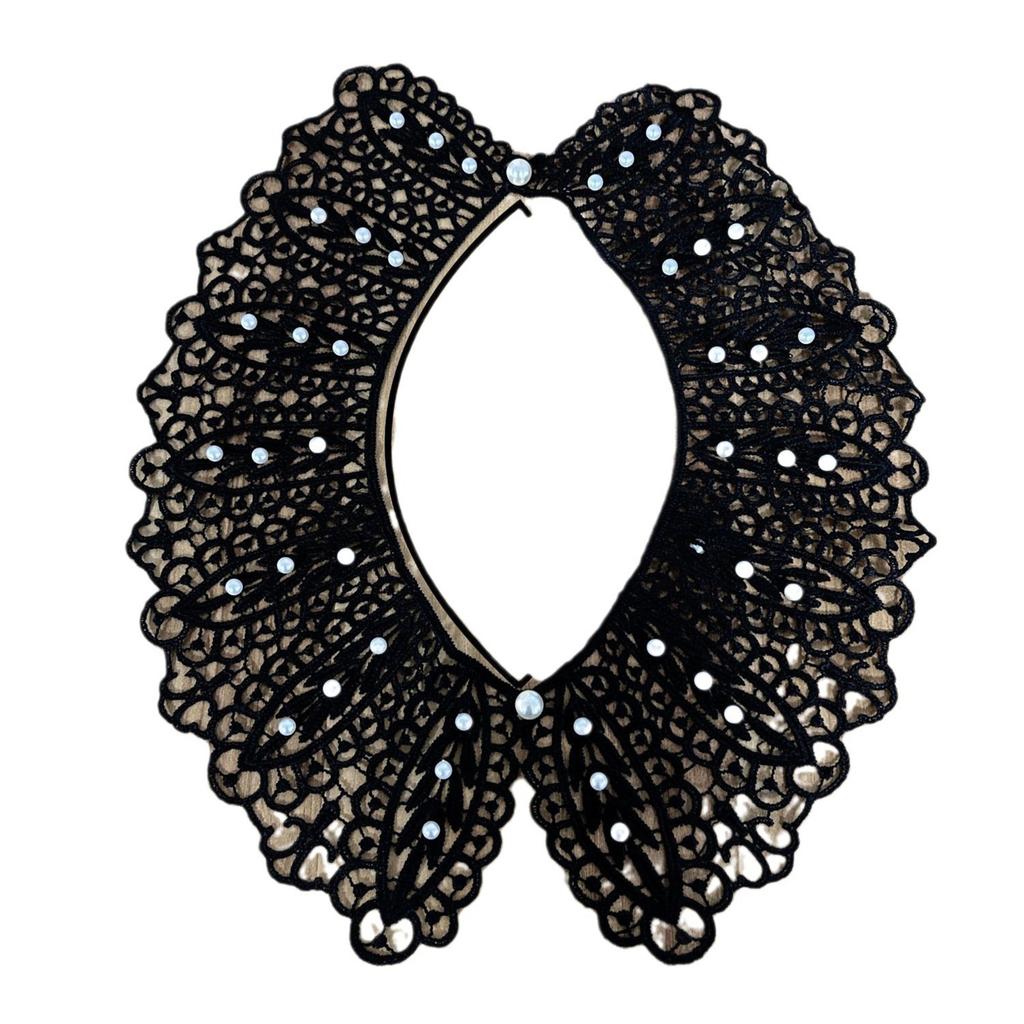 Elegant Lace Collar with Pearls Fashionable Women Collar Retros Neck Accessory for Fashionable Women