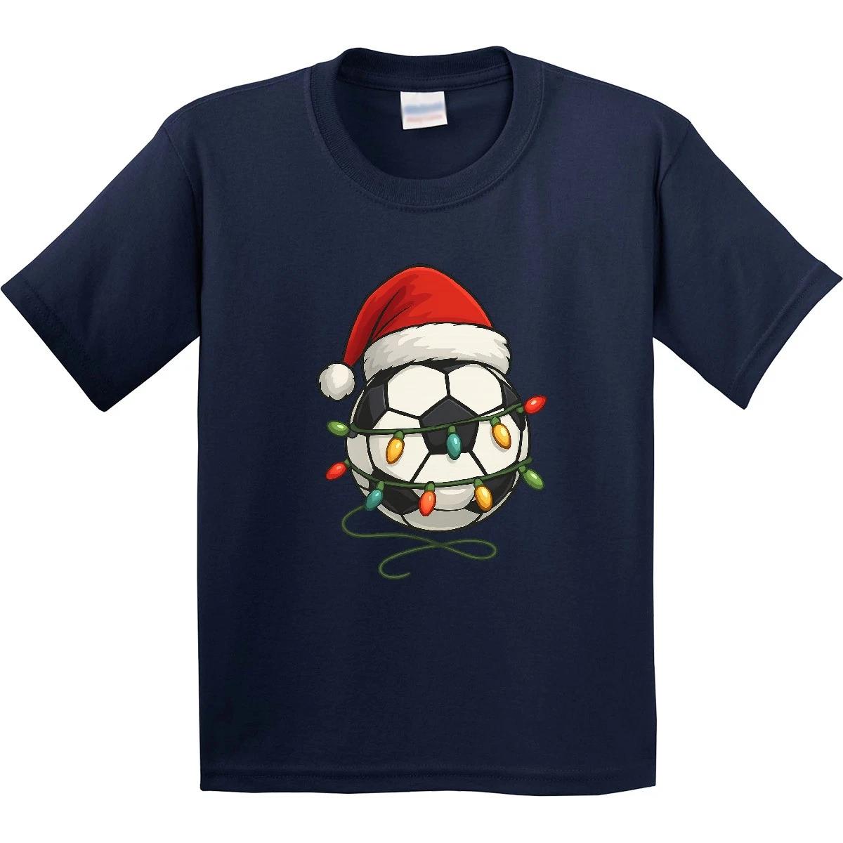 Inktastic Soccer Ball Christmas Lights Santa Hat Youth T-Shirt Teen Shirt Tee 110