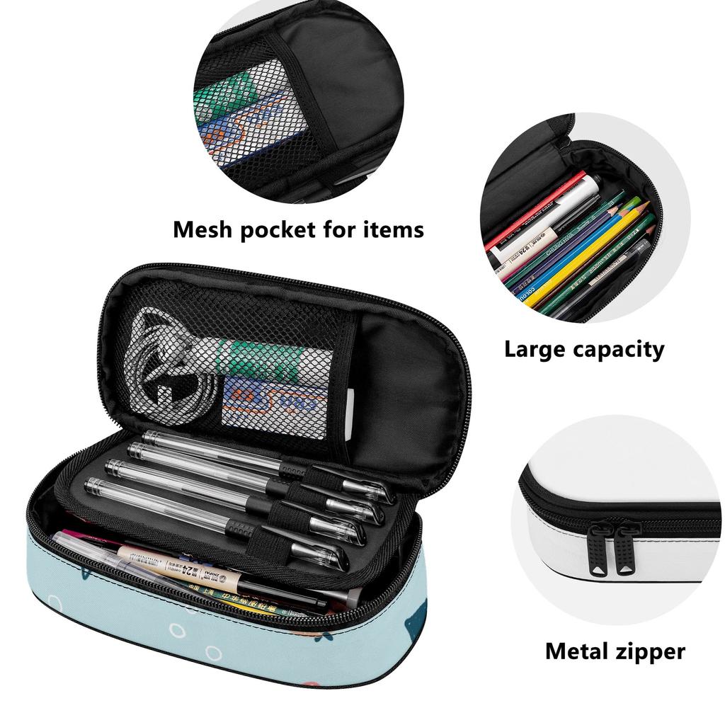 Pencil Pouch Organized Storage Secure Zipper 300D Polyester with Mesh Pocket Removable Divider and Pen Slots for Classroom Use
