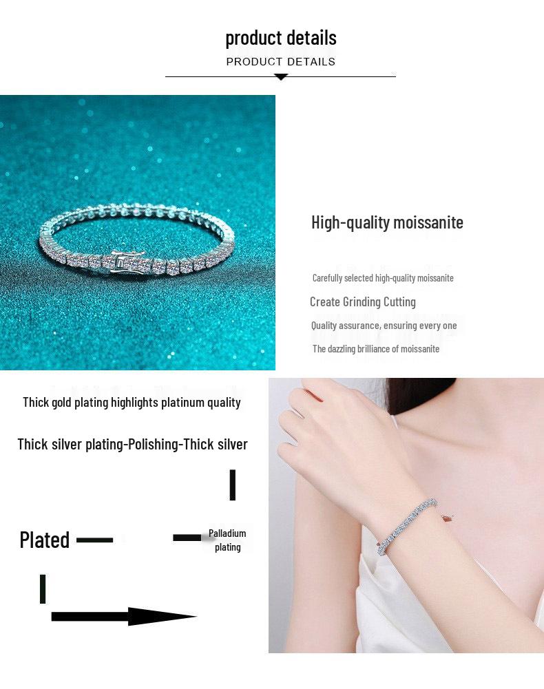 Xin De Yi 925 Sterling Silver Women's Tennis Bracelet with Moissanite Stones