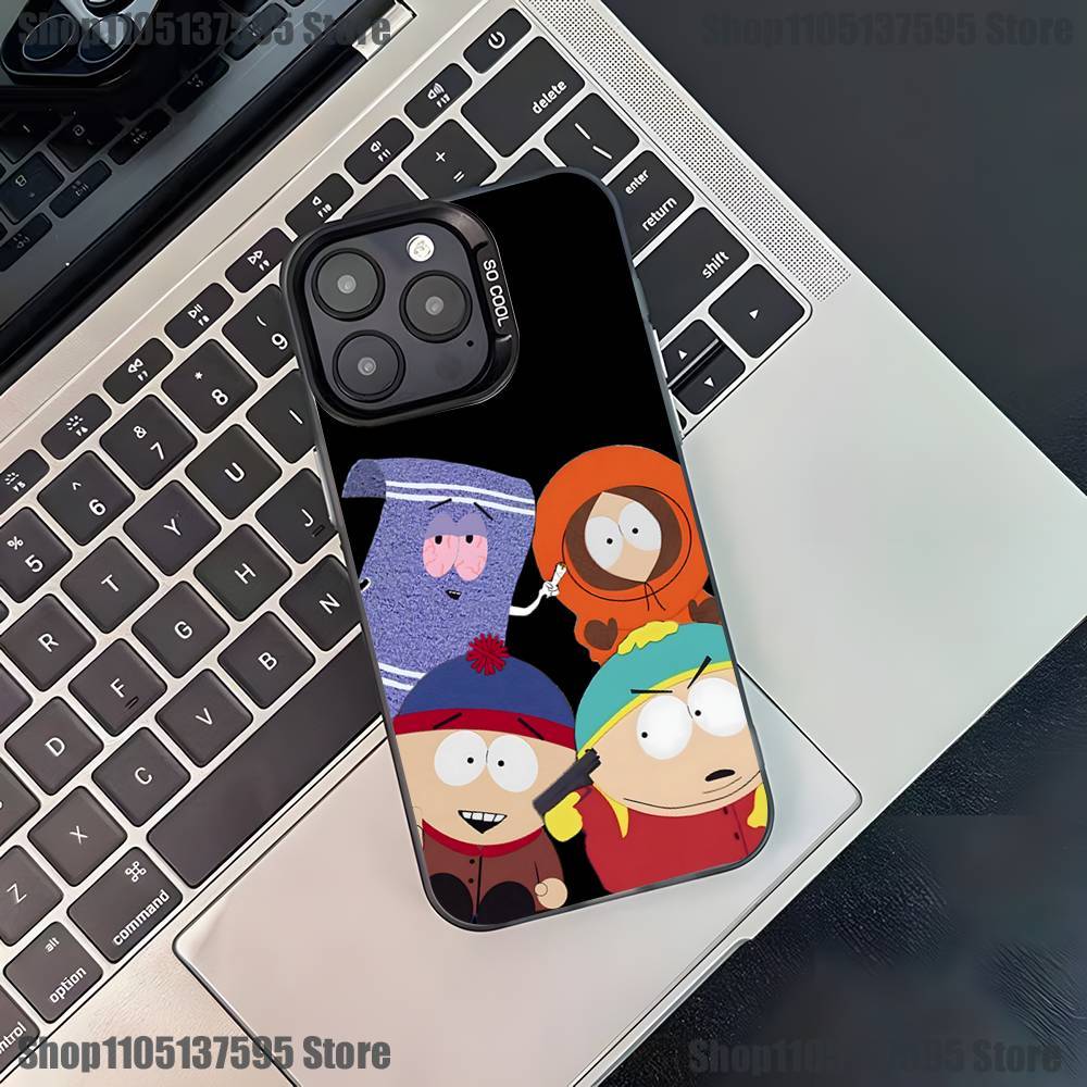 Custodia per Telefono Divertente Cartone Animato S-South-P-Park Per iPhone 17,16,15,14,13,12,11,Pro,XS,Max,Plus,Mini,SE4,E Nera Opaca Cover Antiurto