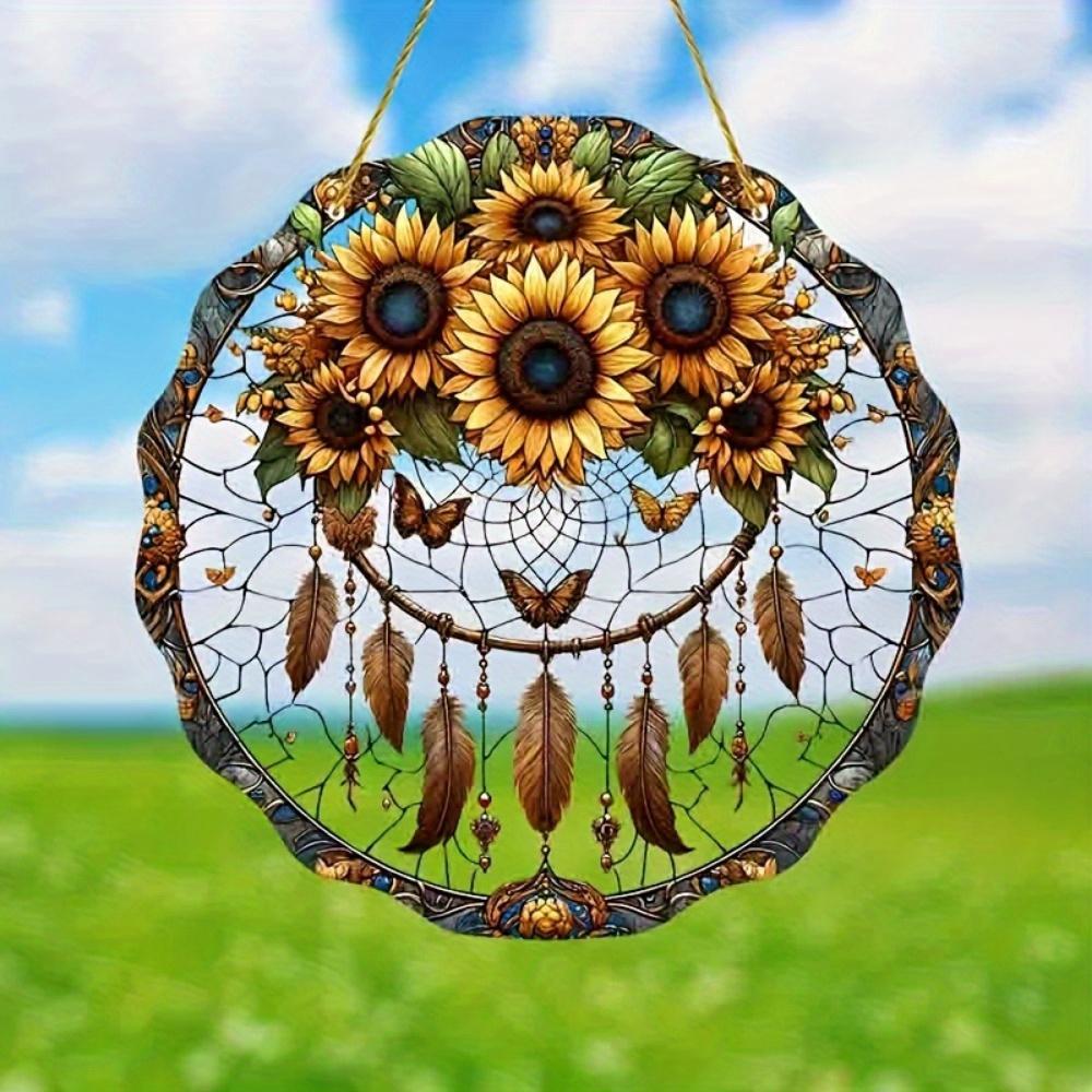 Sunflower Sun Catcher. Colored glass decor for window, garden & room. Perfect housewarming or birthday gift.