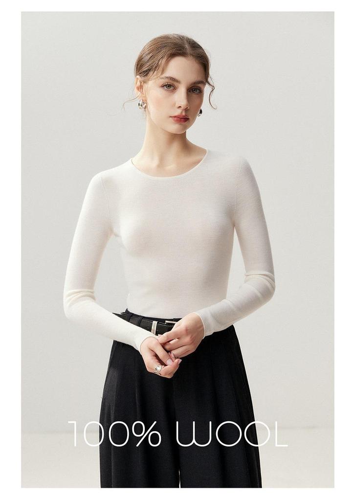 Premium Slim-Fit 100% Pure Wool Women's Round Neck Knit Sweater - Perfect for Autumn and Winter 