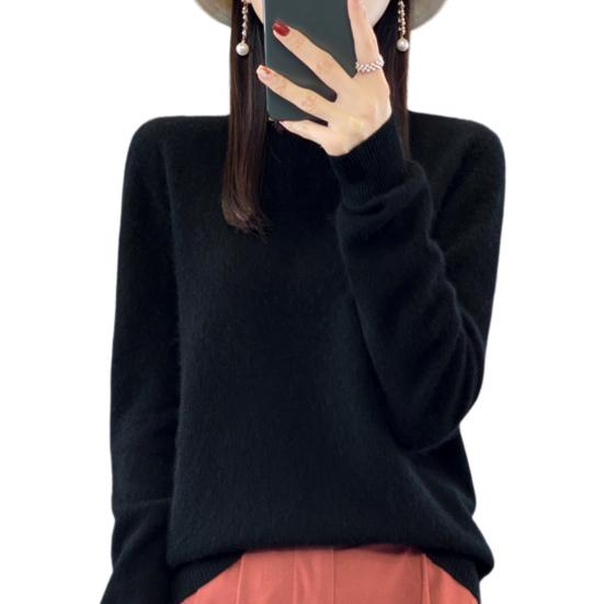 Женский вязаный свитер с круглым вырезом и длинным рукавом из искусственного кашемира свободный крой однотонные утолщенные теплые топы S чёрный 2297₽