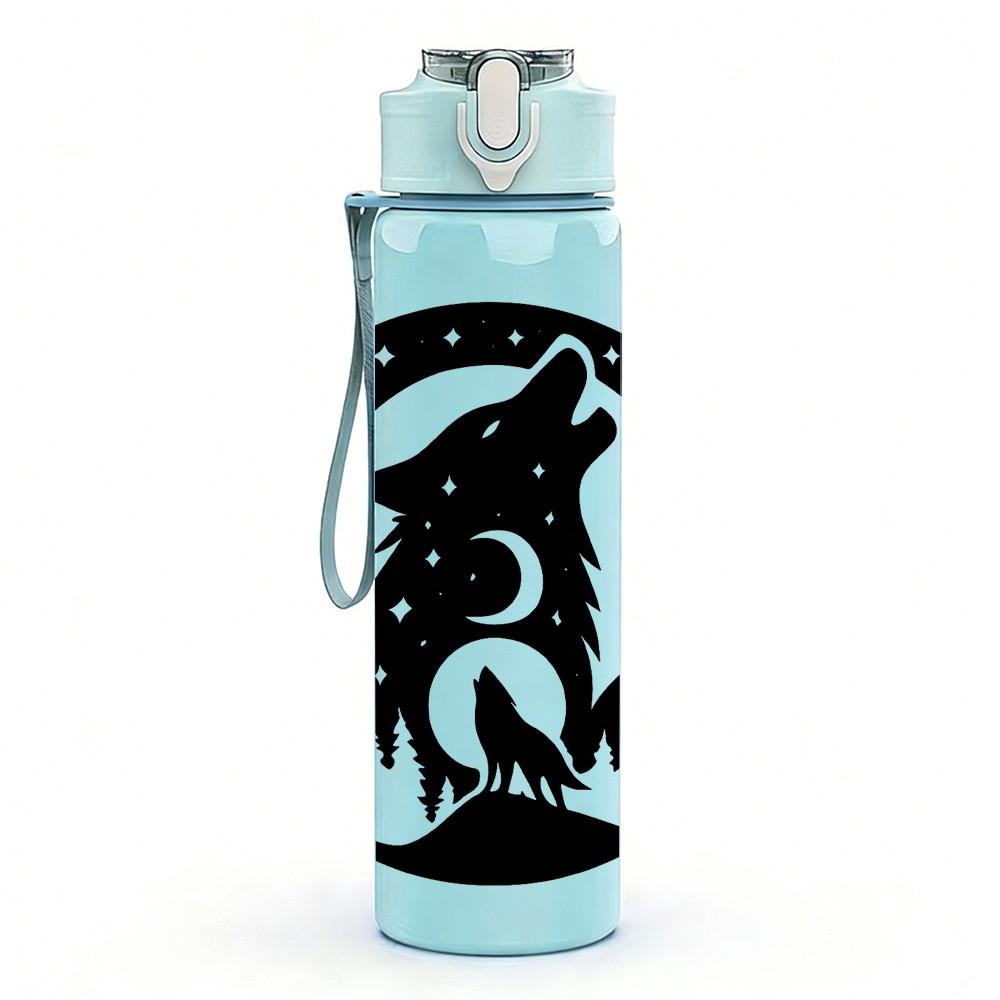 1PC Wolf Mountain Silhouette Graphic 750ml Color Plastic Sports Water Bottle Leakproof Flip Straw Lid Suitable for Sports Office Home Use