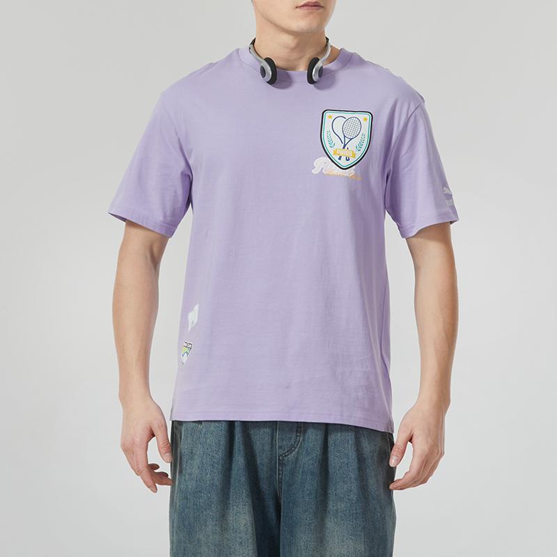 Puma Letter Logo Print Loose Round Neck Short Sleeve T-Shirt Unisex Tops Purple 625805-67