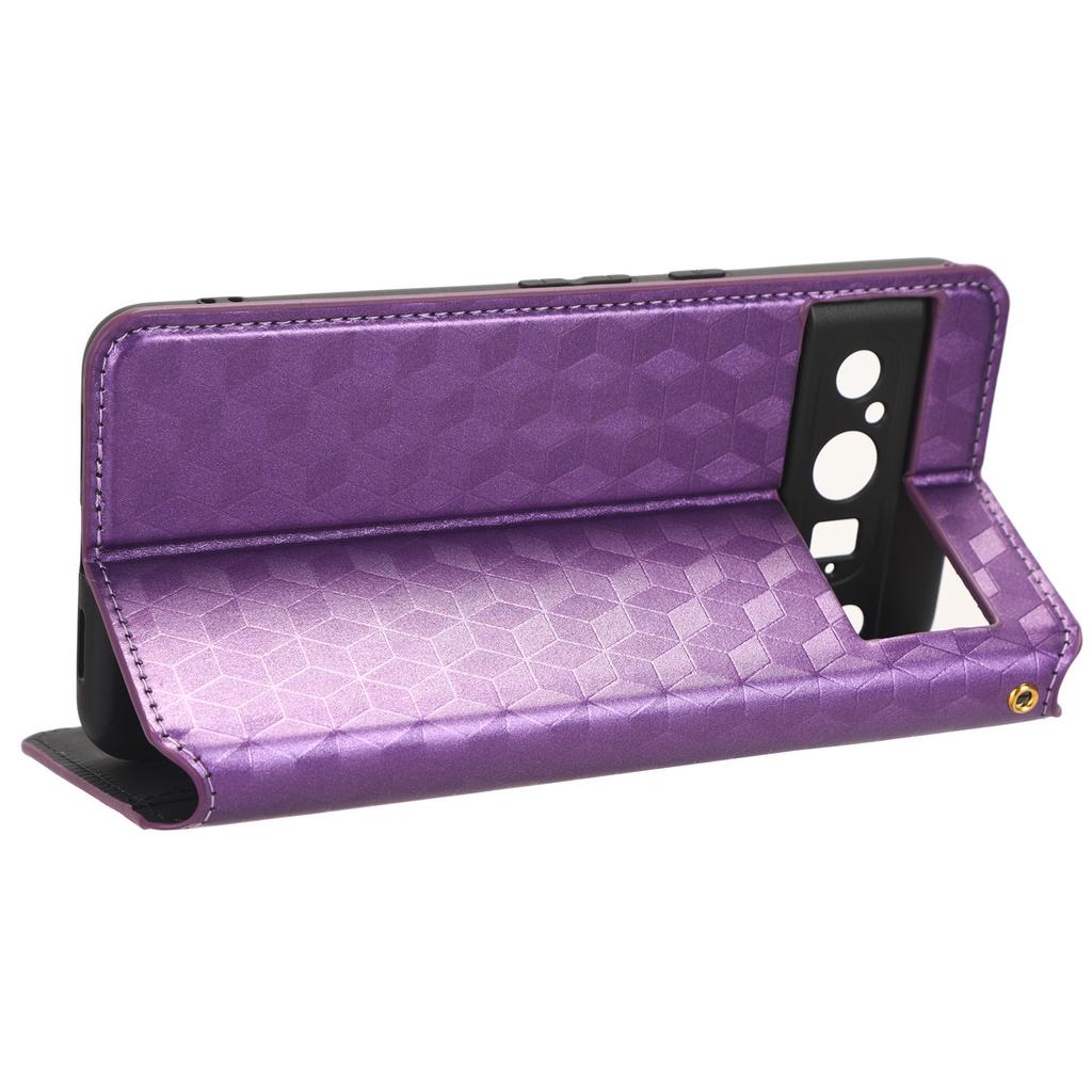 For Google Pixel 8 Pro PU Leather Flip Magnetic Cover Rhombus Imprinted Wallet Stand Phone Case