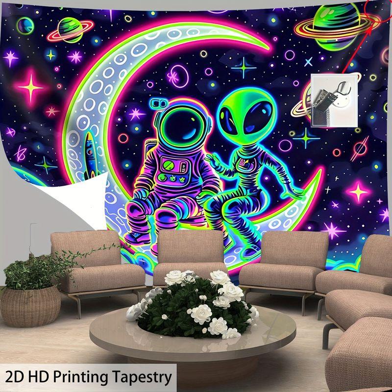 Crescent Astronaut Alien Nebula Tapestry Background Hanging Cloth Hippie Esports Room Space Room Decoration