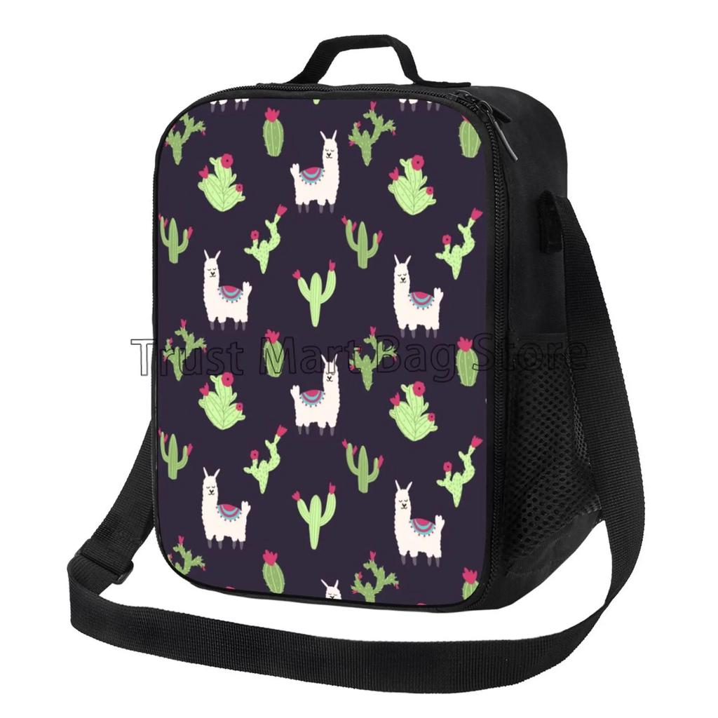 Cute Alpaca Animal Insulated Lunch Bag for School Work Office Picnic Llama Cactus Tote Lunch Box Containers with Shoulder Strap