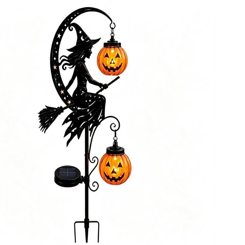 Solar Powered Black Cat & Pumpkin Moon Stake Light Halloween Outdoor Garden Lawn Decor Ghost Witch Skull Bat Night Light